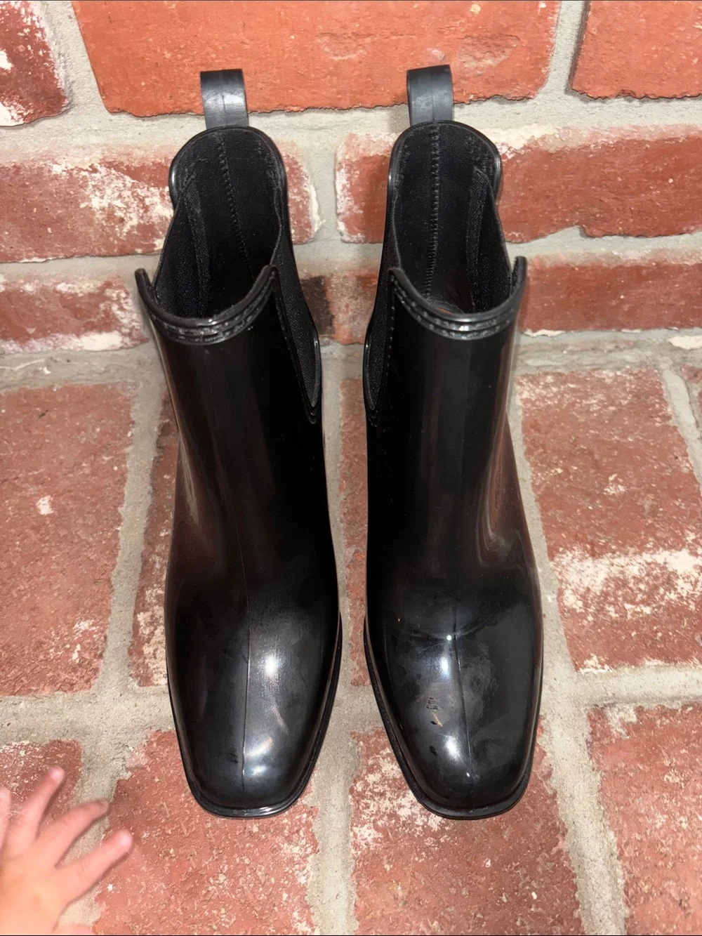 Jeffrey Campbell Black Gloss Chelsea Block Heel Ankle Boots